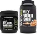 NutraBio Creatine Monohydrat, Unflavored, 150g und Whey Protein Isolate, Cinnamon Sugar Donut, Supplement Bundle - Muskelenergie, Lean Muskelwachstum, Erholung und Stärke