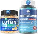 Zuckerfrei Lutein 20mg Zeaxanthin Augen Vitamine Gefüllte Gummi mit EPA 190mg & DHA 80mg + Multivitamin mit Glucosamin Chondroitin MSM für Immununterstützung, Männer & Frauen - (Pack von 2)