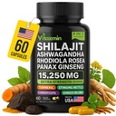 Shilajit und Ashwagandha Kapseln, 8-in-1 Kräuter Multivitamin für Männer und Frauen, mit Rhodiola Rosea, Ginseng und Sting Nettle, Shilajit für Männer und Frauen