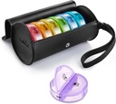 Fullicon PU-Gehäuse Wöchentliche Pille Box Organiser 2 Mal am Tag, Reisen 7 Tage Pillen Boxen, Tragbare Tablet-Organisator mit großen Komponenten für Medizin, Medikamente, Vitamin, Ergänzungen(Schwarz/Rainbow)