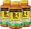 Mason Natural Vitamin B1 (Thiamin) 100 mg, Gesunde Umwandlung von Lebensmitteln in Energie, unterstützt Nerve und Immune Health, 100 Tabletten (Pack von 3)