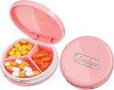 Serfeymi Small Pill Box - 3 Komponenten Tragbare Pille Box für Geldbörse Tasche, Compact Mini Travel Pill Case - Geeignet für Medizin, Vitamin, Fish Oil, Supplements - Pink(Logo)