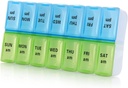 7 Tage Wöchentliche Pille Organizer,Large Tägliche Pille Organizer 2 Mal pro Tag, PM Pille Fall, Tag Nacht Pille Container 7 Tag 14 Komparente für Pillen Vitamin Medication (Blau + Grün)