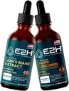 E2H: Lion's Mane for Mental Clarity & Immunity, Liquid Turmeric for Joint Support | Vegan, Non-GMO - 2 Fl Oz Every (4 Fl Oz Total) - Bundle