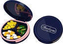 Serfeymi Small Pill Box - 3 Komponenten Tragbare Pille Box für Geldbörse Tasche, Kompakte Mini Travel Pill Case - Geeignet für Medizin, Vitamin, Fish Oil, Supplements - Dark Blue(Logo)