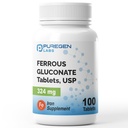 Puregen Labs Gluconate de fer 324 mg [High Potency] Supplément de fer, doux sur l'estomac - 100 comprimés
