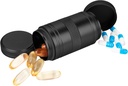 Metall Pille Box 2 Mal pro Tag - Tragbare wasserdichte kleine Pille Case (AM PM), Reise täglich Pille Container, Kompakte Pillenhalter Medizin Organizer für Pillen/Vitamin/Fish Oil/Supplements, Schwarz