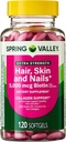 Spring Valley Extra Strength Hair, Skin, & Nails Collagen Support Softgels, 5000 mcg Biotin, 120 Count, Biotin for Hair Nail Skin Support, Vitamine für Damen