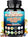 Sea Moss 350mg Schwarz Seed Öl 200mg Ashwagandha 100mg Turmeric 100mg Bladderwrack 100mg Burdock 100mg,All-in-1 Sea Moss Capsules-60 Count