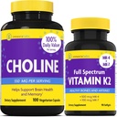 InnovixLabs Choline & Vitamin K2 Bundle Choline Bitartrate 550mg (100 Kapseln) Full Spectrum Vitamin K2 (90 Softgels). Unterstützt Gedächtnis, Stimmung, Gehirn Gesundheit & Boost kognitiv.*