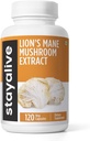 STAY ALIVE Lions Mane Supplement Kapseln 1000mg, 30:1 Extrakt w/Beta Glucans, 100% Fruchtkörper, reine Löwen Mane Pulver für Männer und Frauen, 120 Pillen, Non-GMO & Gluten-freie Pilzergänzung