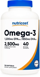 Omega 3 Fischöl - 2500MG, 120 Softgels (40 Serve) - Fischöl, Wild gefangen! 1200mg EPA 850mg DHA - Nicht-GVO, glutenfrei