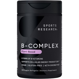 Ricerca sportiva® Vitamina B-Complex - Spettro completo di B Vitamine con B12 e Folate metilato - Gluten Free · Plant-Based · Non-GMO · Vegan-Friendly Formula - 120 Veggie Softgels