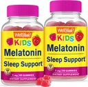 WellJa Kinder Melatonin Gummies 1 mg (2 Pack) - Drug-Free Sleep Aid Gummy Supplement, Schlafunterstützung für Kinder - Glutenfrei, Gelatinfrei, Non GMO, Vegetarisch - Natural Sourced Flavor - 60 Gummies