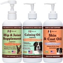 Natural Dog Company Wellness Bund$le for Dogs, Food Toppers, Liquid Supplements with (1) Haut- und Mantelöl, (1) Flüssiges Glucosamin, (1) Calming Oil