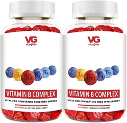 VITA GLOBE B Complex Gummy Vitamine - Erdbeeren Geschmack mit Vitamin C, Niacin, B6, B12 & Biotin für Energie, Herz-Gesundheit und Gehirn-Unterstützung, 120 Count (Pack von 2)