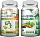 GreeNatr Premium Bundle für ganzheitliches Wohlbefinden: Organic Ashwagandha Capsules, mit schwarzem Pfeffer für Stress Relief, Plus Ginseng + Ginkgo Biloba Tablets, ein traditioneller Energie-Booster.