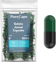 PureCaps USA - Leere Gelatine Kapseln Größe 0| 1.000 verbundenen Pillen Green Green/Black| Non-GMO zertifiziert | SLS, Gluten, Konservierungsmittelfrei