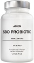 Amen Probiotics Supplement, SBO Probiotic und Organic Prebiotics, 50 Billion CFUs, Shelf Stable, No Refrigeration Required, Flora Daily Probiotic Formula for Women & Men, Vegan & Non-GMO, 60 Capsules
