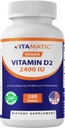 Vitamatic Vitamin D2 60 mcg (2400 IU) - Ergocalciferol - 180 Vegetarische Tabletten (180 Tabletten) (1 Flasche)