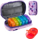 Serfeymi Weekly Travel Pill Organizer 2 Mal A Day AM Upgraded Regenbogen Pille Box 7 Tage mit tragbaren Reißverschluss PU Leder Pille Fall, Medizin Organizer für Pillen, Vitamine, Fischöle - Lila 02