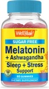 Wellja Melatonin (2mg) mit Ashwagandha (850mg) Zuckerfreier Gummi - Schlaf Stress-Hilfe-Ergänzung - mit Kamille, Zitronenbalsam, Lavender und Valerian - Natürliche Quelle Flavor - 60 Count