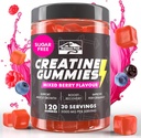 KP Creatine Monohydrate gemischte Beere für Männer & Frauen, 100% Kreatin gemischte Berry-Gummien, 5g pro Servieren + Vegan, Zuckerfrei, gemischte Beere + Stärke, Energie, Muskel & Booty Gain - 120 Count