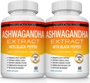 Bio Ashwagandha Root Powder Pillen 1950 Mg mit schwarzem Pfeffer Extrakt - reine natürliche Ashwagandha Ergänzung, Unterstützung Energie, für Männer Frauen, 60 Kapseln