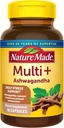 Natur gemacht Multi + Ashwagandha, Multivitamin für Frauen & Männer für tägliche Stress-Relief-Unterstützung, Multivitamin für Männer & Frauen, Ein pro Tag Mens & Frauen Vitamine, 60 Kapseln, Braun
