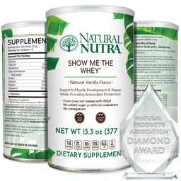 Natürliche Nutra Gras Fed Vanille Show Me Die Whey Protein Quelle Pulver erhöhen Verdauung, verbessern Körperflüssigkeit Fluss, unterstützen Knochen Gesundheit und Boost Immunität, Glutenfrei, Zuckerfrei, Non-GMO, 13.3oz