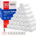 AZEN 30 Pack Gauze Rolls Bandagen, 4 in x 4.1 Yards, Premium Medical Supplies & First Aid Supplies, Bandage Wrap Vet Wrap, Mummy Wraps