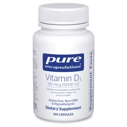 Reine Kapseln Vitamin D3 125 mcg (5.000 IU) - Ergänzung zur Unterstützung von Knochen, Gelenk, Brust, Herz, Colon und Immune Gesundheit* - mit Vitamin D - 120 Kapseln