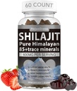 Shilajit-Gummien - 600 mg natürliches organisches Shilajit-Harz mit 85+ Trace-Mineralien, Fulvic Acid & Phytonutrients - Erdbeer-Flavour - für Energie, Immununterstützung - 60 Gummie, 1 Monat Versorgung
