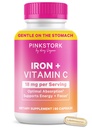 Pink Stork Prenatal Iron Supplement für Damen - 18 mg Non-Constipating Iron & Vitamin C für Schwangerschaft, Postpartum, &amp; Stillen - Fokus, Fatigue, & Blutzellenproduktion - 2 Monate Versorgung