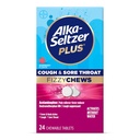 Alka-Seltzer Plus Cough & Sore Throat Fizzy Chews, kein Wasser benötigt, Auf die Go Sore Throat Relief für Erwachsene, Himbeere Geschmack, 24 Count