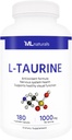 ML Naturals L-Taurine 1000 mg 180 Gemüsekapseln. 99,9% Reinheit L-Taurine. Nervous System Health & Antioxidant Support, NSF-zertifiziert & cGMP-konform.