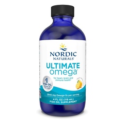 Nordic Naturals Ultimate Omega Liquid, Lemon Flavor - 4 Unze - 2840 mg Omega-3 - High-Potency Fish Oil Supplement mit EPA & DHA - Fördert Gehirn & Herz Gesundheit - Non-GMO - 24 Servietten