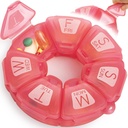 Runde Wöchentliche Pille Organizer, TPU Belagisiert, Reise-Pille Container 7 Tag, mit 7 großen Komponenten, Groß für tägliche Vitamine & Ergänzungen, niedliche Pille Fall mit großen Buchstaben und Braille (Rose)