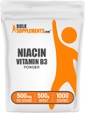 BulkSupplements.com Niacin Pulver - Vitamin B3 Beilage, Niacin 500mg - Niacin Flush, Niacin mit Flushing - Glutenfrei, 500mg Niacin pro Servierung, 500g (1.1 lbs) (Pack von 1)