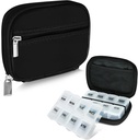 Serfeymi Wochenreise Pille Organizer Pille Case für Geldbeutel mit abnehmbaren 7 Tage Pille Box, Modische Reise Medizin Organizer Pille Behälter für Medizin, Vitamin, Beilage - Schwarz 01 + Pille Box