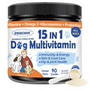 ZEBORA Hunde-Multivitamin-Pulver mit Glucosamin, Hunde-Vitamine und Ergänzungen für Immununterstützung, Haut- und Mantelergänzung mit Omega 3 für Allergie-Relief, Probiotika für Verdauungs- und Gutgesundheit