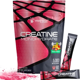 WELLNESS LABSRX Kreatin Monohydratpulver - 5000mg, Fruchtpunch Flavor - 60 Beutel - 300g