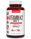 Vitamin k2 MK-7 Supplement 180mcg -Vitamin K2 unterstützt Knochen- & Herz-Gesundheit für Herz-Kreislauf-Calcium-Absorption von Arterien- 60 Einfach zu schlucken Gemüsekappen von MenaQ7 K2 MK7