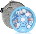 INVODA Wöchentliche Pille Organizer 7 Kompartment rotierende Pille Box für tägliche Medikamente & Vitamine - Tragbare Reise Pille Fall Fischöl Nahrungsergänzungsmittel Vitamine Organizer (Blue+Bag)