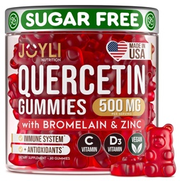 JOYLI Quercetin Gummies - Quercetin mit Bromelain Zink Vitamin C & Vitamin D3 - Quercetin Supplement 500MG für Immunsystem & Allergie - Quercetin für Kinder und Erwachsene - 60 Quercetin Kaubar