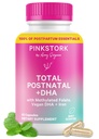 Pink Stork Total postnatale Vitamine für Frauen | Vegan DHA, Methyliertes Folat, Eisen, + Vitamin B12 | Postpartum Recovery Essentials + Stilling Support | Mint, 1-Monats-Versorgung