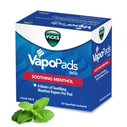 Vicks VapoPads original Menthol Scent - Vapor Pads Recharge pour les humidificateurs Vicks et les inhalateurs à vapeur, Scent Pads pour la congestion et le soulagement de la toux, 20-Pack, boîte couleur mai Vary