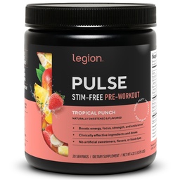 LEGION Pulse Pre Workout Supplemento - Tutto naturale Nitric Oxide Preworkout Drink per aumentare l'energia, Creatina Libero, naturalmente addolcito, Beta Alanine, Citrulline, Alpha GPC (Caffeine Free Tropical Punch)