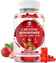 Kreatin Monohydrat-Gummien für Männer und Frauen, Chewables Creatine Monohydrate für Muskelkraft, Muskelaufbau, Energie Boost, Zuckerfrei, Vegan, Erdbeer Flavor-60 Count