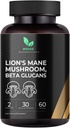 Mishas Lions Mane Supplement - Bio Lions Mane - Brain Health Support - Pilzunterstützung für Fokus & Gedächtnis, Immun- & Nervous Function System Women & Men - 60 Vegan Capsules